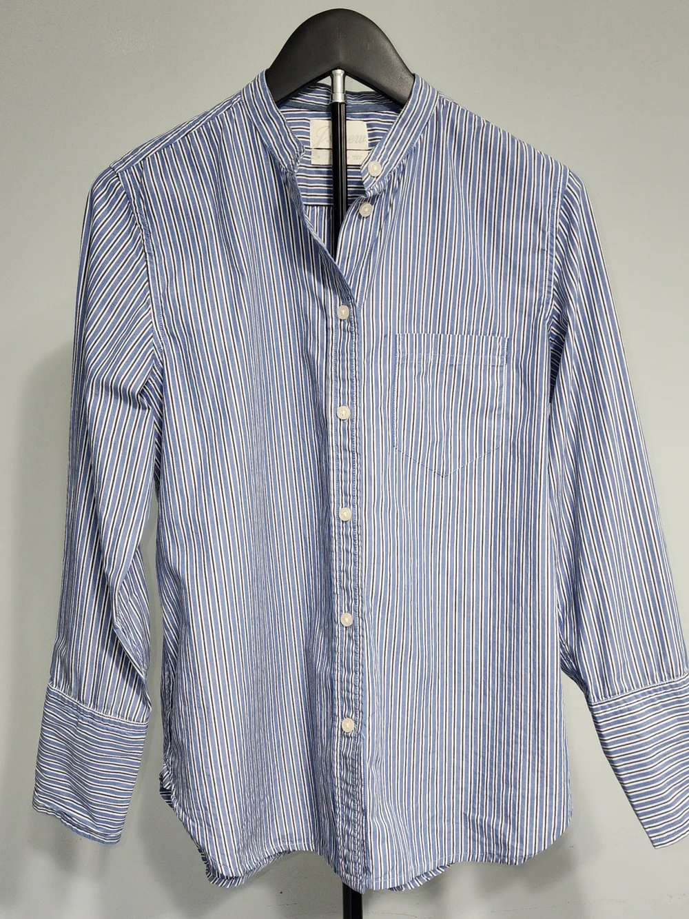 J. Crew Classic Blue and White Striped Grandad Collar Button-Down Shirt Size 4